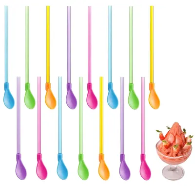 Imagen del producto de 15 pajitas reutilizables para granizados, 2 en 1: cuchara y pajita, en una variedad de colores