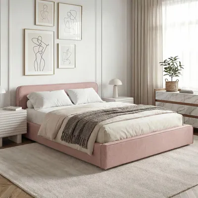 Produktbild von Polsterbett MARINI Doppelbett 140x200 cm in altrosa -  Bett gepolstert mit Lattenrost, modernes Design & stabiles Holzgestell mit Kunststofffüßen