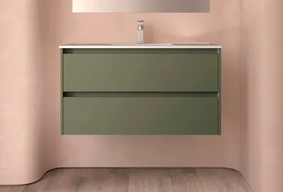 Produktbild von Noja Unterschrank 1000 2 Schubladen + Waschbecken Green Satin