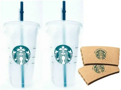 Image de Gobelets réutilisables pour glaces et boissons fraîches, lot de 2, 710 ml, avec support