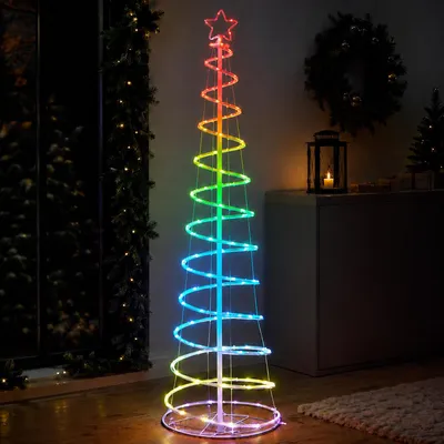 Productafbeelding van LED RGB kerstboom, spiraalvorm, 16 kleuren, met afstandsbediening, timer, USB-aansluiting, inklapbaar, kerstverlichting voor binnen, kerstdecoratie, 180 cm