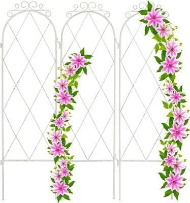 Produktbild von Relaxdays Rankgitter, Metall, 3 Rankhilfen je HxB: 92 x 27,5 cm, mit Steckverbindungen und Erdspieße, Rankobelisk, weiß