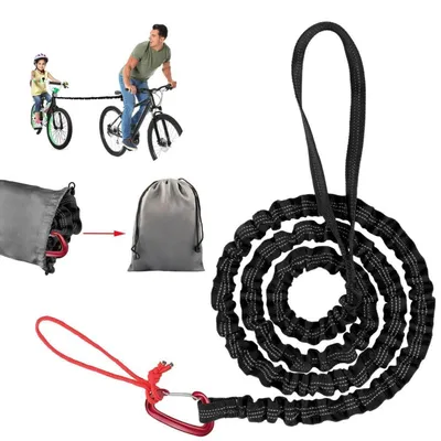 Image de Corde de remorquage pour vélo, enfant, élastique, type bungee, noire, capacité de charge de 500 lbs, longueur de 1,7-3m