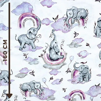 Produktbild von Baumwolle 100% Elefanten lila rosa mit Regenbogen auf weißem Hintergrund