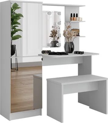Zdjęcie produktu dla Toaletka Vicco Jasmin Biały 123 cm z oświetleniem LED i ławką, Model 51269