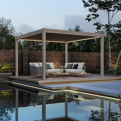 Produktbild von Elektrische Pergola Deluxe Plus Sand Aluminium 4 x 4 M Inkl. LED