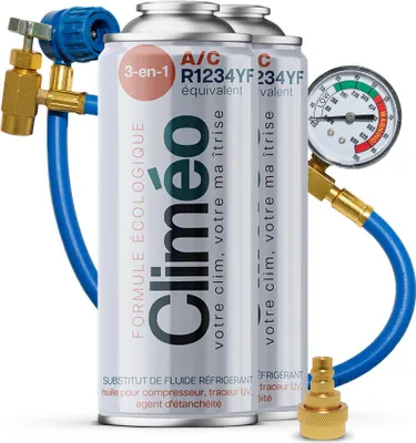Obrázek produktu pro Climeo 3v1 2x400ml + hadice s manometrem + adaptér - Ekologické chladivo + R1234yf SEALING | Nezávislý servis klimatizací