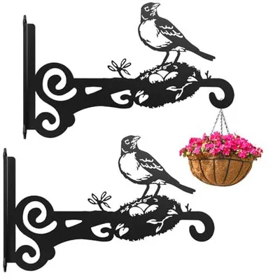 Produktbild von 2er-Set Metall Pflanzenaufhänger, stabiler Wandhaken für Blumenampeln, Vogelfutterhäuser & Windspiele, rostfrei, schwarz