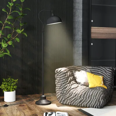 Zdjęcie produktu dla Lampa podłogowa HOMCOM, lampa podłogowa z regulowanym kloszem, 40 W, lampa łukowa z gniazdem E27 w stylu retro do salonu i sypialni, żarówka nie jest dołączona, kolor czarny
