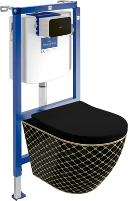Produktbild von DOMINO Villeroy&Boch ViConnect H112 Vorwandelement Unterputz WC mit Bedienplatte + Wand Hänge Tiefspül WC Sofi Slim Black Night Spülrandlos | WC set |