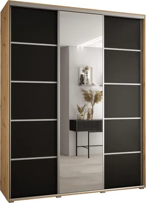 Produktbild von MEBLE KRYSPOL Davos 5 Schrank, drei Türen - 235,2x200x45 cm - Artisan Schwarz Silber