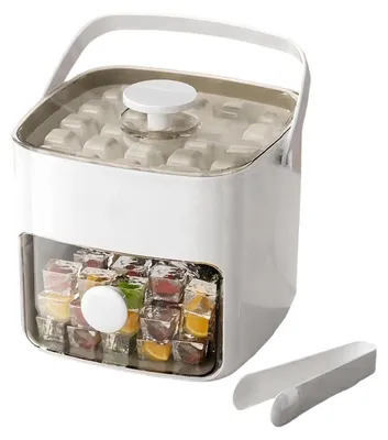 Produktbild von Eiswürfelschale mit Deckel und Behälter, BPA-freie, lebensmittelechte Eiswürfelformen, für 48 Eiswürfel, gibt alle Eiswürfel in einer Sekunde frei, wiederverwendbarer Eiswürfelbereiter für Whisky-Cocktails