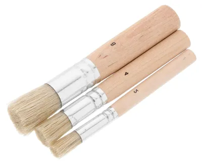 Produktbild von 3 Stück Rundpinsel mit Holzgriff und Naturborsten für Acryl- und Ölfarben für Kunsthandwerk