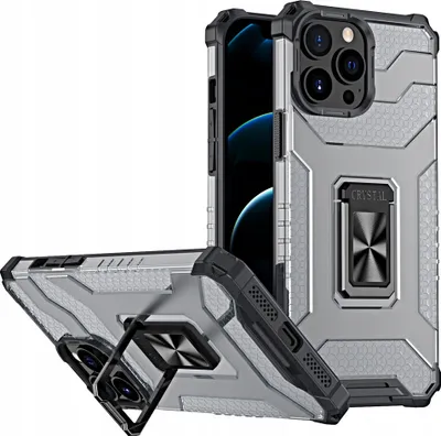 Produktbild von Kristallklare Schutzringhülle & Magnetischer Halter für iPhone 12 Pro Max - Schwarz