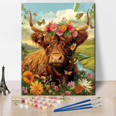 Produktbild von Malen nach Zahlen, für Erwachsene, Tiere, Malen nach Zahlen, Set für Erwachsene, Ölfarben, Handgemalt, Blumen