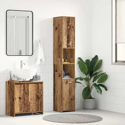 Image de Armoire salle de bain vieux bois 30x30x183,5 cm bois ingénierie