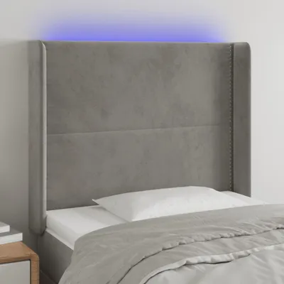 Produktbild von The Living Store LED Kopfteil Hellgrau 103x16x118/128 cm Samt