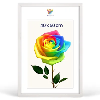 Produktbild von MG Design Bilderrahmen 40 x 60 cm - Posterrahmen mit Weiß Holzrahmen (Echtholz) und bruchsicherem Acrylglas, Hoch & Quer mit stabiler Wandaufhängung