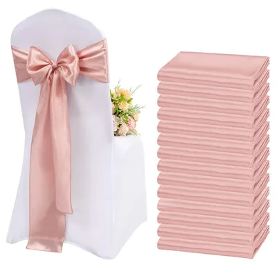50 Stück roségoldene Satin-Stuhlsäulen, dekorative Schleife
