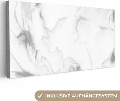 Produktbild von MuchoWow® - Leinwandbilder - Marmor - Grau - Weiß - Abstrakt - Marmoroptik, Wandbild, Wanddeko Bilder Wohnzimmer, 40x20 cm