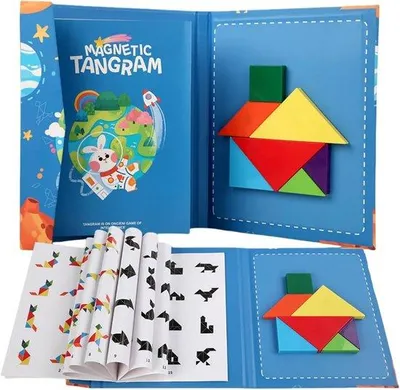 Immagine prodotto di Puzzle magnetico in legno Tangram per bambini - Forme magnetiche - Gioco didattico di geometria - Puzzle illustrati - Cadeau