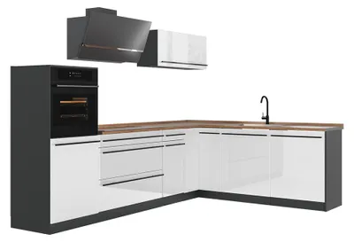 Imagen del producto de Cocina esquinera Vicco R-Line Blanco alto brillo/Antracita 287 x cm encimera Roble dorado, Model 66762
