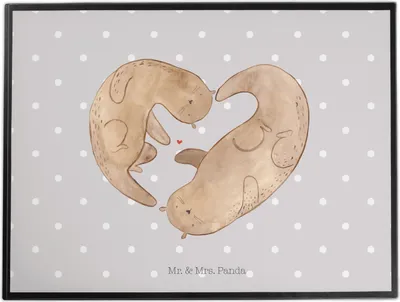Produktbild von Mr. & Mrs. Panda Tischunterlage Otter Herz - Grau Pastell - Geschenk, Liebe, schreibtischunterlage, Unterlage Schreibtisch, schreibtischunterlagen, schreibauflage