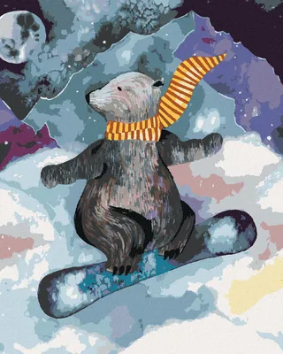Image de Zuty - Peinture diamant - OURS SUR SNOWBOARD, 40 x 50 cm, toile tendue sur cadre