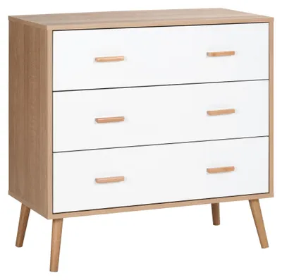 Immagine prodotto di Mobile contenitore in stile scandinavo - Comodino - Armadio contenitore - Cassettiera - Mobiletto con cassetti - Bianco con effetto legno - 3 cassetti