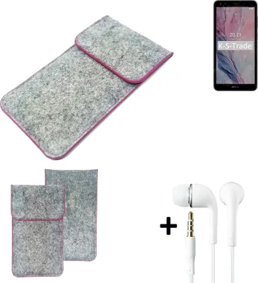 Produktbild von K-S-Trade Handy Schutz Hülle kompatibel mit Nokia C01 Plus Schutzhülle Handyhülle Filztasche Pouch Tasche Case Sleeve Filzhülle hellgrau pinker