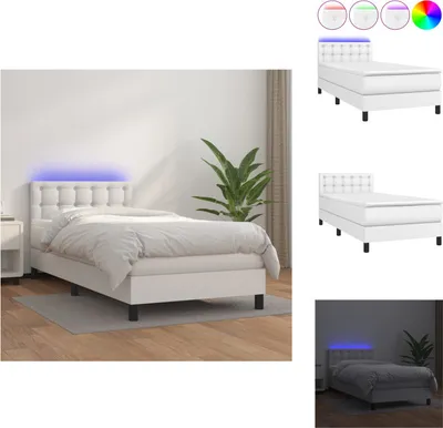 Produktbild von vidaXL Boxspringbett mit Matratze & LED Weiß 100x200 cm Kunstleder -  Betten & Bettgestelle
