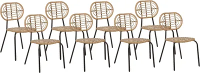 Produktbild von BELIANI Gartenstuhl 8er Set Natürlich PE-Rattan mit Schwarzem Metallgestell Hoher Rückenlehne Boho Garten Outdoor Terrasse Ausstattung Möbel