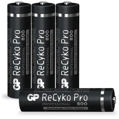 Obrázek produktu pro GP Batteries ReCyko Pro, Baterie na jedno použití, AAA, Nikl-metal hydridová (NiMH), 1,2 V, 4 kusů, 800 mAh