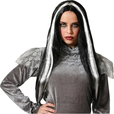 Immagine prodotto di Parrucca Bianca Nera Vampiro 60 cm