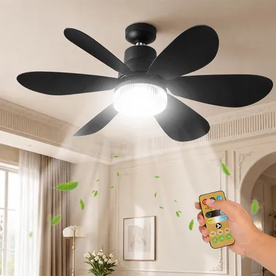 Zdjęcie produktu dla Wentylator sufitowy z oświetleniem i pilotem - 52 cm - 40 W - wykonany z tworzywa sztucznego