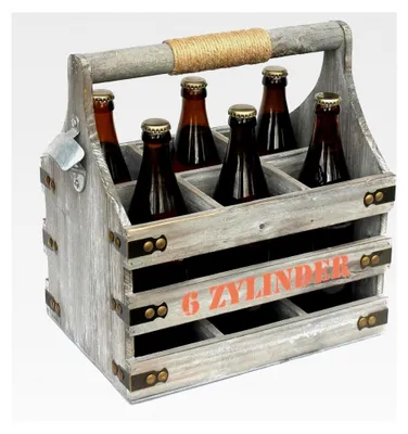 Produktbild von Bierträger mit Flaschenöffner aus Holz für 6 Flaschen