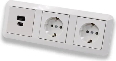 Produktbild von EBROM USB-C und USB-A Unterputz Steckdose/Lader, 45+15 Watt Leistung, Schnellladefunktion für Wearables, Smartphones Tablets + 2 Stück Merten Steckdosen MEG2301-0319 in System M polarweiß glänzend