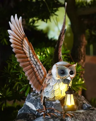 Metall-Eulenfigur mit Solarlampe, 53,5 cm, wetterbeständig