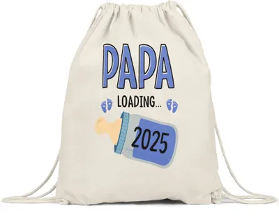 Produktbild von Papa Loading 2025 Turnbeutel Gymsack Geschenk Werdende Väter Babynews mit Ladebalken Schwangerschaft Geschenkidee