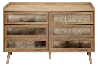 Image de CALICOSY - Commode 6 tiroirs avec façades en rotin naturel L120 cm PALMO