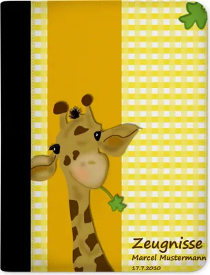 Produktbild von Zeugnismappe, Dokumentenmappe, Ordner A4, Giraffe Gelb mit Klarsichthüllen