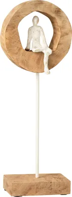 Produktbild von J-Line J-Line Figur Denker Ring Hoch - Holz/Aluminium - Natur/Weiß