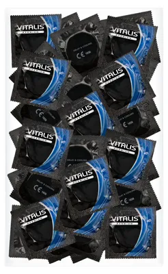 Produktbild von Vitalis Premium Delay & Cooling Effekt - kalte Kondome mit Kühl-Effekt - sanfte Aktverlängerung, erfrischend prickelnde Gefühle, zuverlässige Sicherheit - 1 x 100 Stück