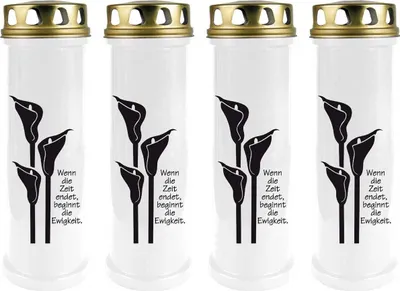 Produktbild von Grabkerze Weiß 4er Pack, Brenndauer: 100 Stunden ( je Kerze ), Motiv: Calla
