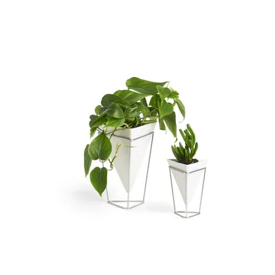Obrázok produktu pre Umbra Trigg 2-dielna súprava kvetináčov, kvetináč a stolová váza, dekoratívna váza, kamenina, oceľ, biela, 1004372-670