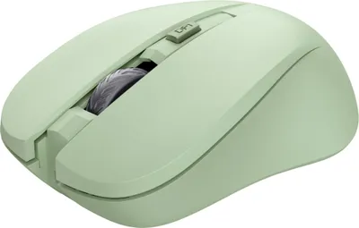 A light green wireless computer mouse is shown from a side angle against a white background.
