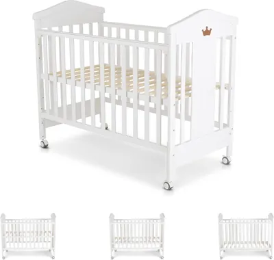 Produktbild von Cangaroo Babybett Wing 120 x 60 cm Gitterbett Buchenholz Räder 3 Höhenpositionen weiß