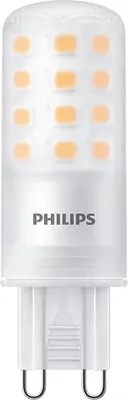 A close-up studio shot of a Philips LED light bulb with a G9 base.