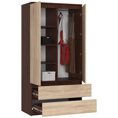 Produktbild von Kleiderschrank S90 90cm Garderobe 2 Türen 2 Schubladen Schrank 180cm hoch CLP