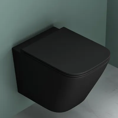 Produktbild von Mai & Mai Spülrandlos Wand-WC Hänge-WC Toilette inkl. Softclose WC-Sitz Absenkautomatik Hänge-Toilette easyclean Schwarz matt Aachen112